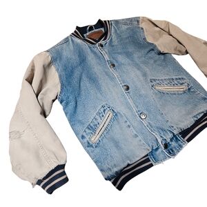 Vintage Womens Varsity Distressed Denim Jacket 90s Y2k